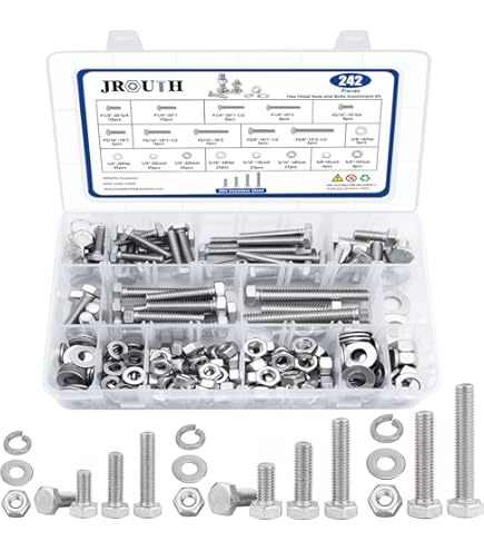 304 Stainless Steel Hex Bolt Set - 1/4-20 X 2 Inch With Nuts & Washers (12 Pack)