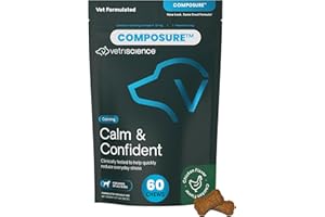 VetriScience Calm & Confident Chews, Composure Clinically Tested Calming and Anxiety Supplement for Dogs, Reduce Stress and Fear, Ideal for Thunderstorms, Fireworks and Travel, Chicken, 60 Count