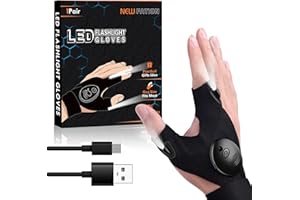 HOUSETEC LED Flashlight Gloves Gifts for Men - Stocking Stuffers for Men Women Christmas Birthday Gifts for Dad Husband Him, Car Guy Unique Cool Gadgets for Men Fishing Camping (Black-Rechargeable)
