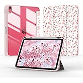 Jarviwiin Case for iPad A16 11th Generation 11 Inch 2025/ iPad 10th Generation 2022 10.9 inch, Tri-Fold Smart Folio Auto Wake/Sleep with Clear Back/Pencil Holder for iPad 11/10 Gen(Floral Pink)