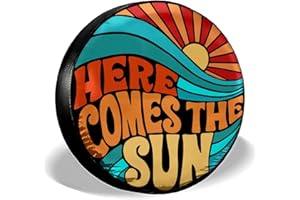 GENANY Hippie Colorful Here Comes The Sun 14 Inch PVC Leather Spare Tire Cover, Universal Fit Tire Cover for Trailer RV Camper, Waterproof Tire Cover for Trailer, Dustproof Jeep Tire Cover