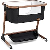 ANGELBLISS Electric Baby Bassinet, Auto Rocking Bedside Sleeper, 6 Heights with Mattress, Washable Sheet, Remote Control, 5 Speeds, 3 Timers, 12 Sounds, Wheels &amp; Storage, Black