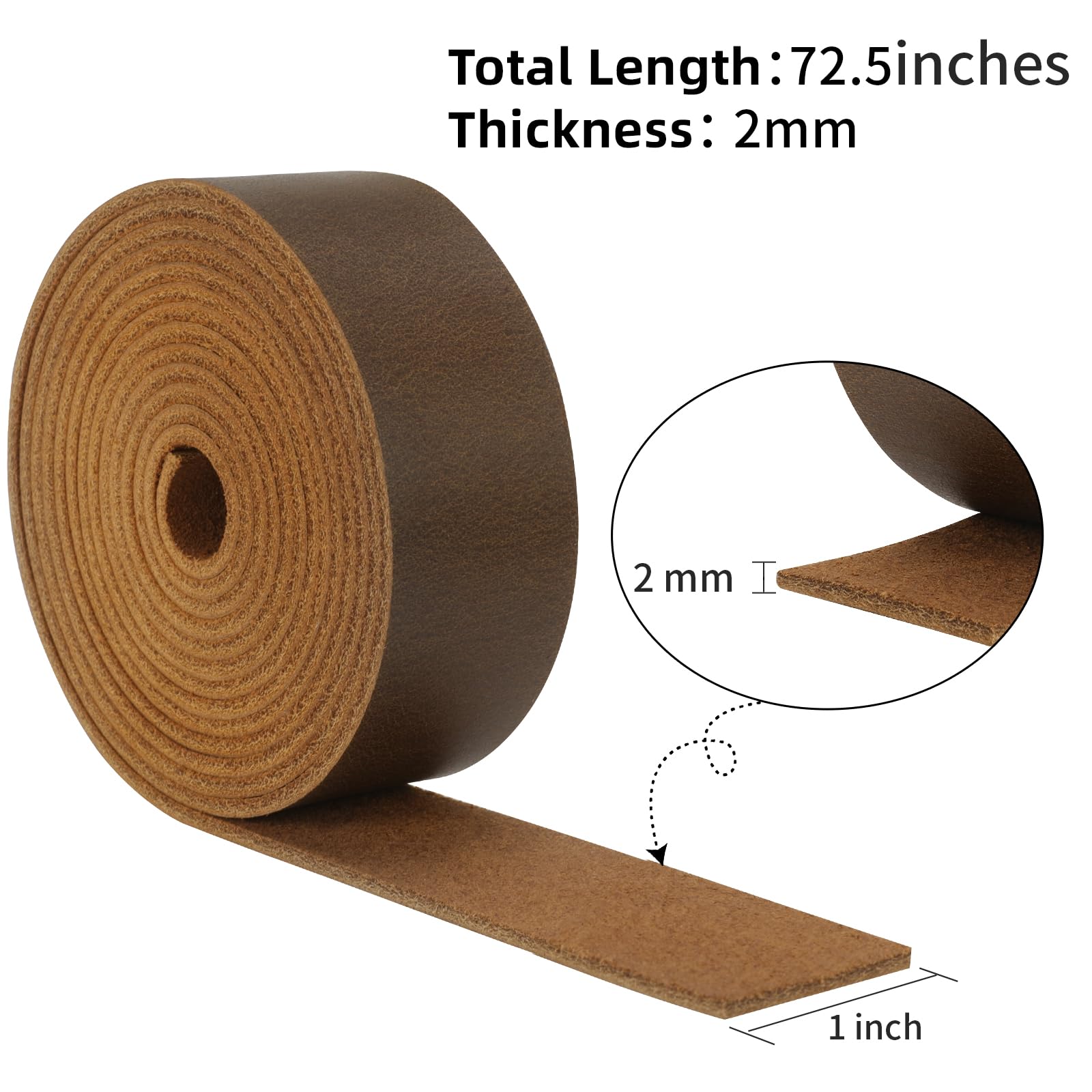 Jack&Chris 72.5 Inches Long Leather Straps for Crafts, 1 Inch Wide Leather Strips, Full Grain Leather for DIY Arts & Craft Projects, Fabric, Clothing, Dark Brown
