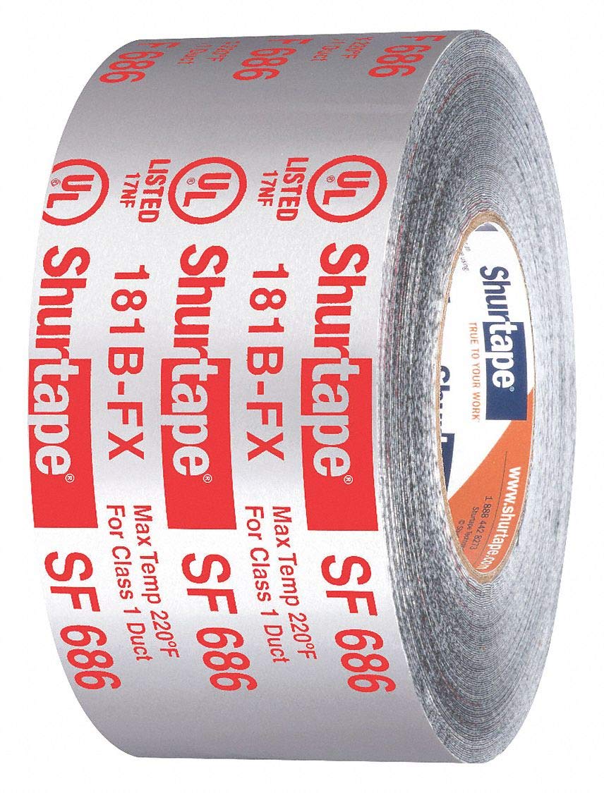 Shurtape SF 686 UL ShurMASTIC Butyl Foil Indoor/Outdoor HVAC Tape, 181B-FX Listed/Printed, 3" x 33.3 Yards, Silver, 1 Roll (111163)