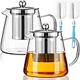Glass Teapot With 2 Infusers - Borosilicate Stovetop Safe Tea Kettle, 1090ml/36.9oz Capacity