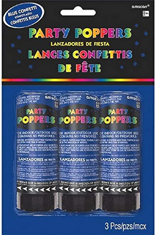 Amscan 395882.01, Confetti Poppers, Party Supplies, Blue, 4