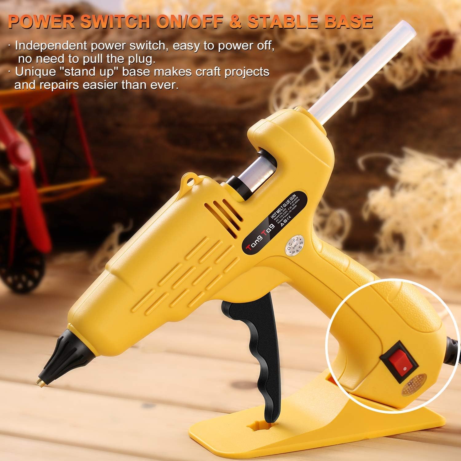 Hot Glue Gun, TangTag Full Size 60W Heavy Duty Hot Glue Gun with Replace Nozzle and 10Pcs Glue Sticks 11 200mm, with LED light Power Switch, for DIY, Arts & Crafts, Home and Office Quick Repairs - - 