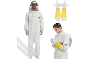 QHZHANG Bee Keeper Suite with Beekeeping Gloves,Beekeeping Suit with Veil Hood,Fully Body Durable Beekeeper Suite (XXL)