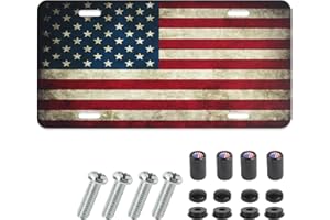 LoyaGour American Flag Front License Plate,Vanity Novelty Designs Decorative License Plates for Car and Truck,Aluminum Metal Car Patriotic Licence Plate Tags with Screws & Caps, 6 x 12 inch (Classic)