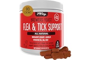 iHeartDogs Flea and Tick Support for Dogs - Natural Flea & Tick Control Chews with Brewer’s Yeast, Garlic & B Vitamins, 90 Count