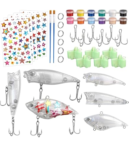 Lewtemi DIY Fishing Lure Making Kit for Beginners Creative Tackle with Unpainted Blanks Paint Set Waterproof Bag Brushes Stickers Fishhook Making Lures DIY Fishing Gear Kit for Beginner : Sports