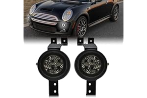 SHINEFIT LED Front White Halo DRL Driving Parking Light Compatible with Cooper R50 R53 Hatchback 2002-2006/ Cooper R52 Convertible 2004-2008, Amber Turn Signal Lamps Assembly, Smoke Lens