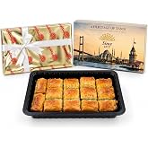 Gulluoglu's Famous Turkish Pistachio Baklava 14 pieces (1.1 lb-500gr), Ready to Gift, Ribbon-Wrapped, Daily Fresh Shipment From Istanbul/Turkey (1 Pack, Classic)