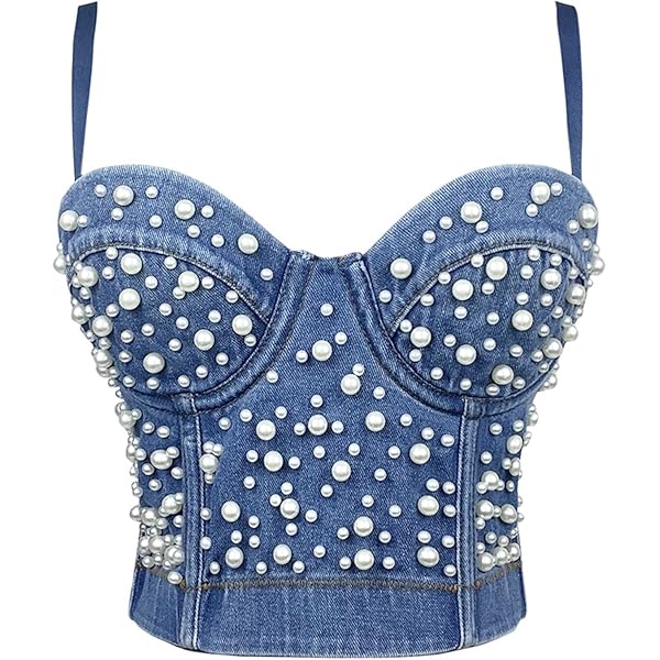 Amazon.com: ELLACCI Women's Diamond Denim Bustier Crop Top