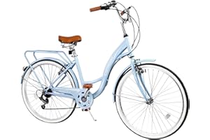 EISYROOD 26 Inch Beach Cruiser Bike for Women, Hybrid Cruiser Bike with 7 Speed, Adjustable Seat, Lightweight Women Beach Cruiser Bike with Anti-Skid Tires, V-Brakes, Pink & Blue
