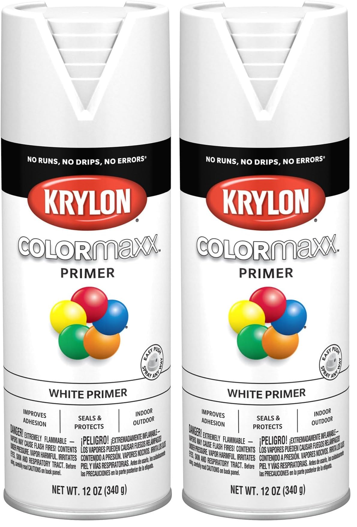 Krylon K05584007 COLORmaxx Primer Spray Paint for Indoor/Outdoor Use, White, 12 Ounce (Pack of 2)