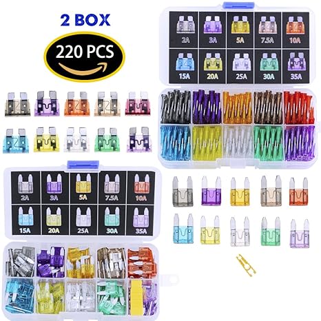 220 Stück Standard & Mini Auto Sicherungen KFZ Sicherungen Set maßgebend Autosicherungen 2A 3A 5A 7.5A 10A 15A 20A 25A 30A 35