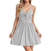 CUPSHE Women's Floral Mini Sundress Twisted V Neck Sleeveless Short Dress Self Tie Back Summer Vacation Beach Dress