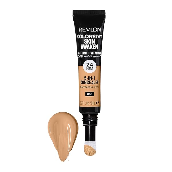 REVLON COLORSTAY SKIN AWAKEN 5-IN-1 CONCEALER, LIGHTWEIGHT, CREAMY LONGLASTING FACE MAKEUP WITH CAFFEINE & VITAMIN C, FOR IMPERFECTIONS, DARK CIRCLES & REDNESS, 055 COFFEE, 0.27 FL OZ