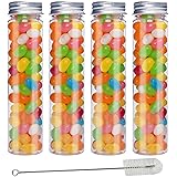 JPSOR 15pcs 110ml Plastic Test Tubes 140 x 35mm Clear Flat Test Tubes with Screw Caps and 1 Brush for Bath Salts, Candy Stora
