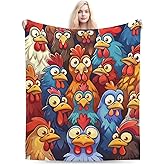 Qycazzw Funny Chicken Cartoon Blanket Gifts for Women Kids, Colorful Farm Rooster Theme Flannel Blankets, Warm Cozy Soft Throw for Bedroom, Camping, Couch, Decor 50x60 in