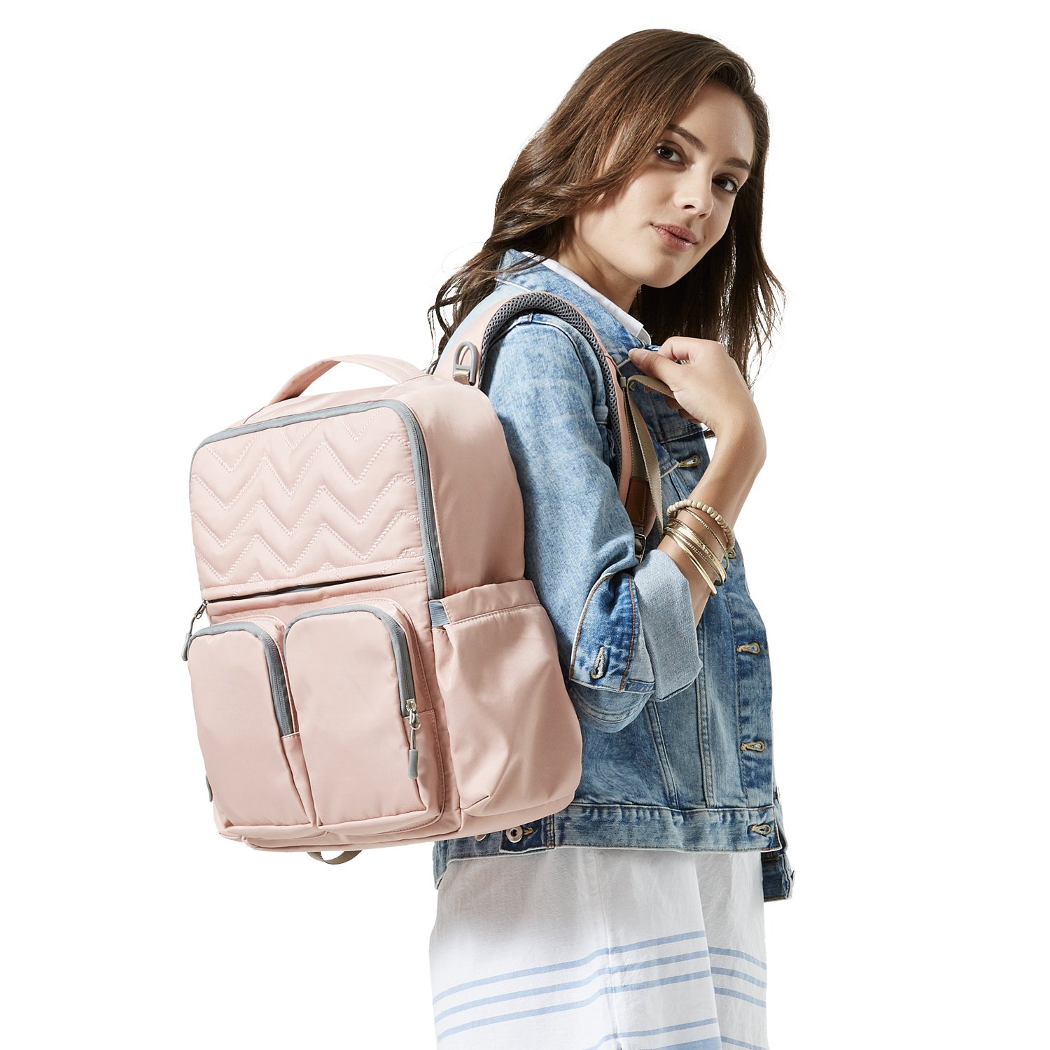 SoHo NY Diaper Backpack Bag 4Pc Chevron, Pink