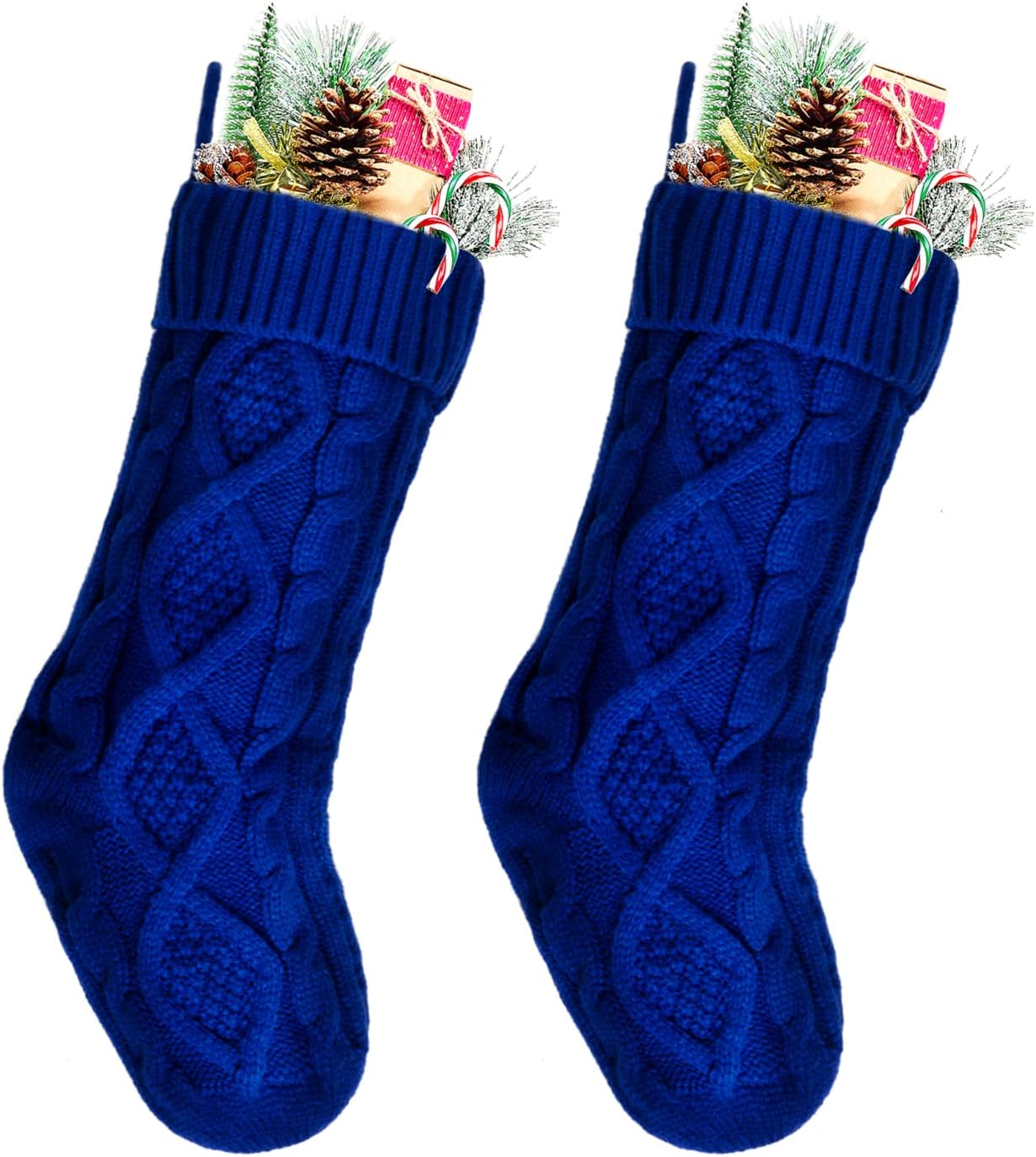 Stockings & Holders - Kunyida Christmas Stockings Bulk, 18 Inch Blue Cable Knit Stockings for Xmas Holiday Decoration, 2 Pack