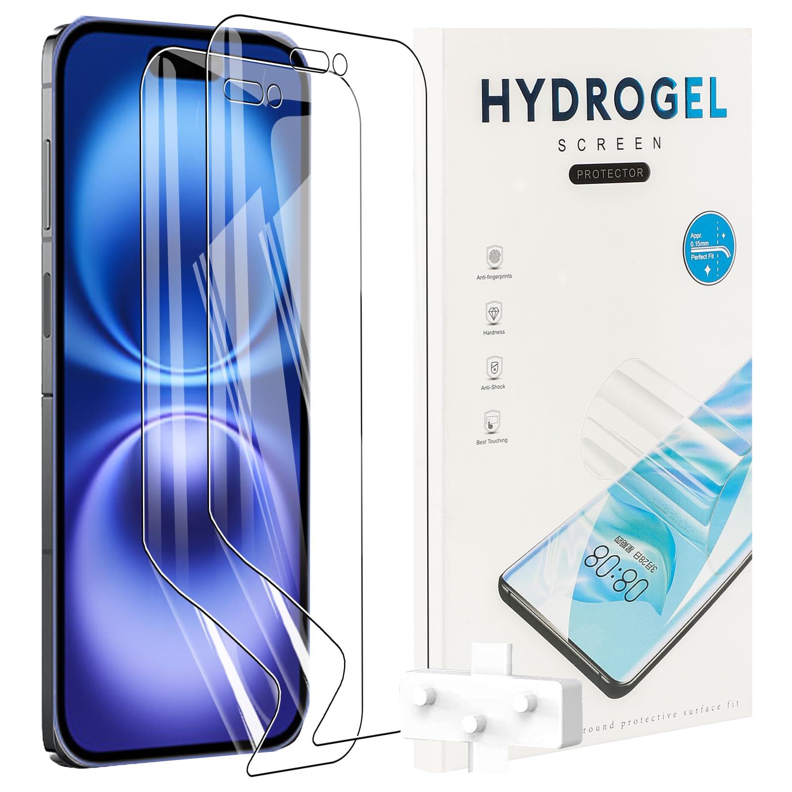 2 PACK Screen Protector for iPhone 16 Plus/iPhone 15 Pro max，Not Glass Scratchproof,Bubble Free,Easy Installation,HD Fingerprint Unlock Full Coverage Flexible TPU Screen Protector Film,Transparent