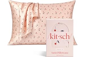 Kitsch Satin Pillowcase, Softer Than Silk Pillow Cases Queen, Cooling Pillow Covers, Satin Pillowcase w/Zipper for Hair, Skin & Quality Sleep, Wrinkle-Free & Smooth, Queen Size 19"x26", Cherry Print