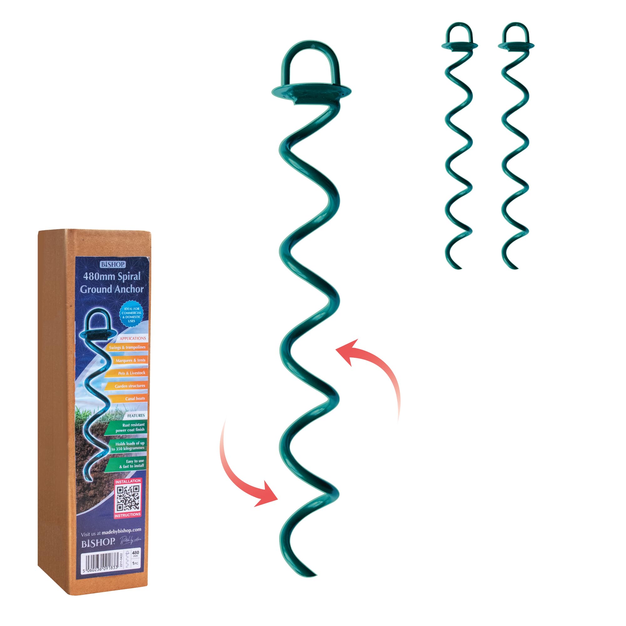 Bishop Security Ground Anchors Universal Screw For Trampolines, Tarpaulins & Swings (480mm, Pack Of 2)