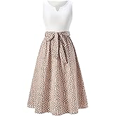 winkbay Women's Summer A Line Belted Dress Elegant Casual Printed Notch V Neck Flowy Dresses