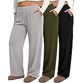 Neer 3 Pack Women's Plus Size Sweatpants Wide Leg High Waist Drawstring Yoga Lounge Joggers Open Bottom Pants with Pockets