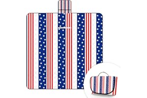 Ruikyhom Picnic Outdoor Blankets Waterproof Large 80"x80", Durable Oxford Foldable Picnic Mat,Portable Beach Blanket for Park,Outdoor Concerts,Hiking,Travel,American Flag Design Red White Bark Blue