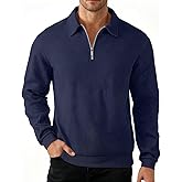 QOSOQ Men's Sweater Quarter Zip Striped Casual Long Sleeve Pullover Fall Winter Spring Color Block Polo Sweatshirts