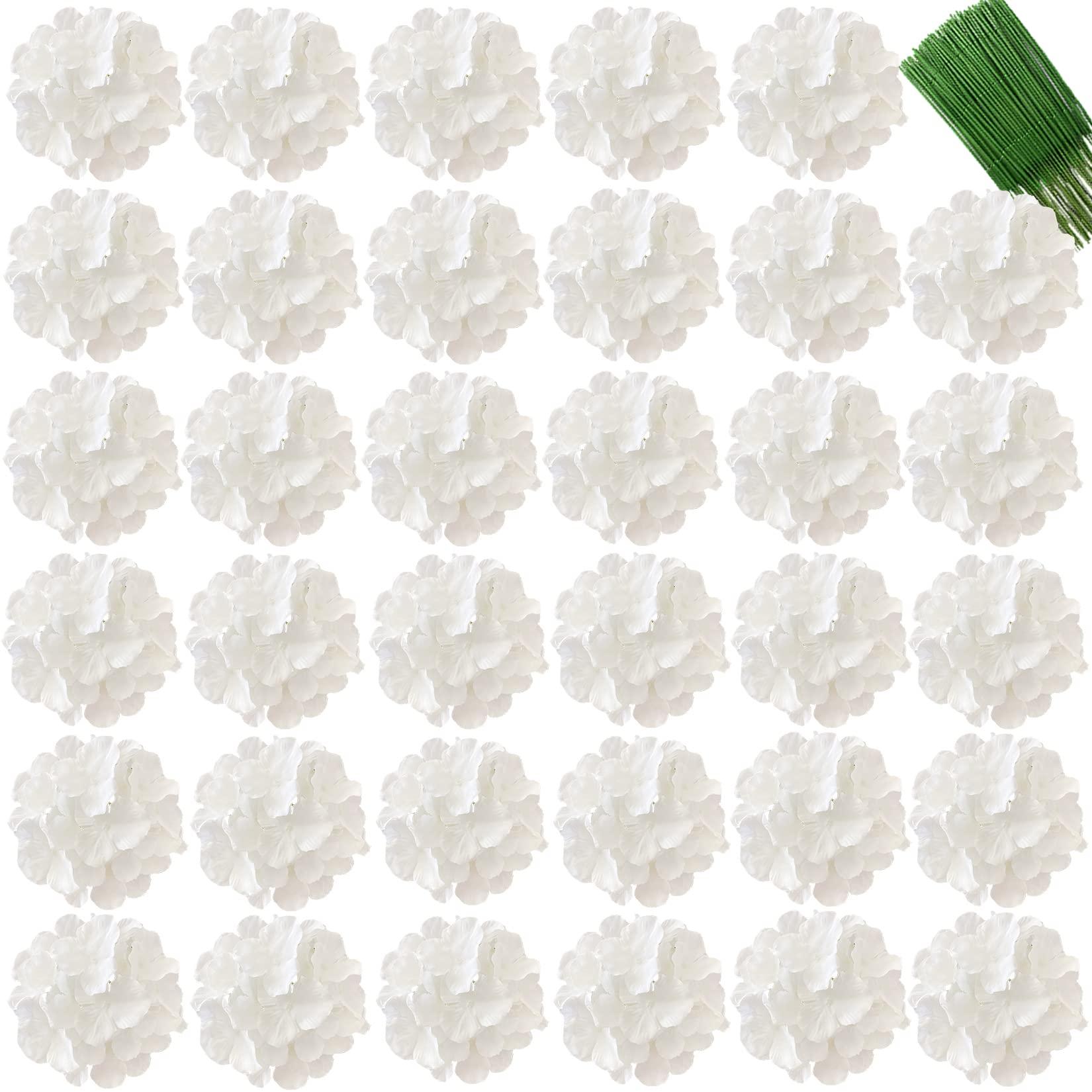 FagusHome 35 Pcs Silk Hydrangea Heads Artificial Flowers Heads and Stems Fake Hydrangea Flowers for Home Wedding Decor