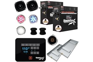 SteamSpa Generator with Quick Start Continuous Steam Technology, Wi-Fi, Bluetooth and Autodrain | 15kW Steam Generator with Black Steam Head with Aromatherapy Reservoir | RVB1500BK-A