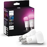 Philips Hue Smart 60W A19 LED Bulb - White and Color Ambiance Color-Changing Light - 2 Pack - 800LM - E26 - Indoor - Control 