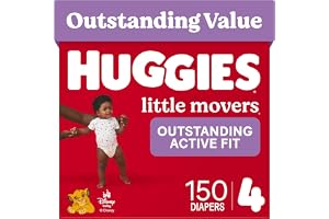 Huggies Little Movers Diapers Size 4, 150 Count (6 Packs of 25) | Double Grip Strips, Blowout Protection, Secure Flexible Fit, Up to 12-Hour Protection, Dry Touch Liner, Wetness Indicator
