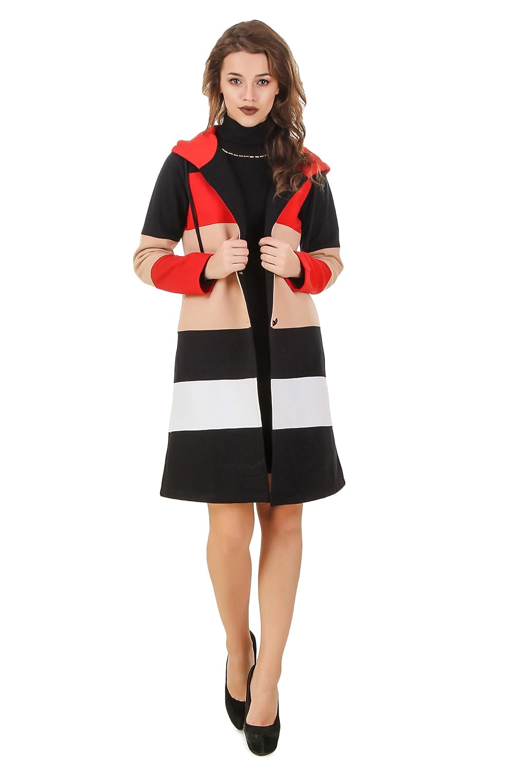 texco color block smart winter longline over coat