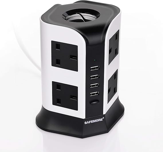SAFEMORE Extension Lead 8 Way Outlets Surge Protected Socket with 4 USB Ports(5V/2.1A) Power