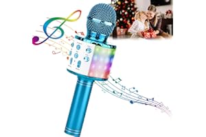 ShinePick Karaoke Microphone, 4 in 1 Wireless Microphone with LED Lights Handheld Portable Karaoke Machine, Home KTV Player, Compatible with Android & iOS Devices(Blue)