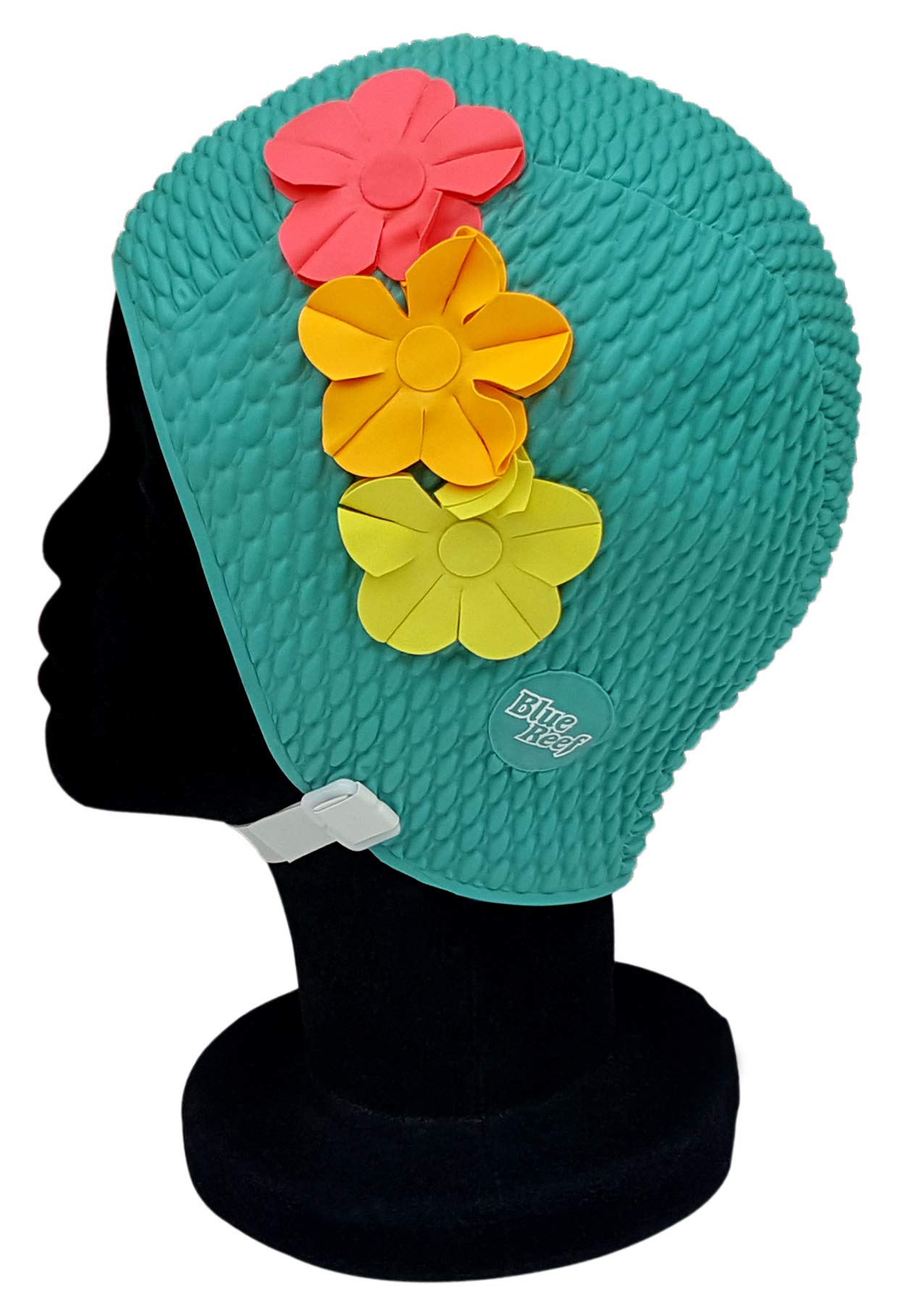 Blue Reef Paris Bubble Single Colour Floral Ladies Classic Retro 3 Flower Tropical Row 3D Petal 3 Colour Stylish Vintage Swimming Hat Swim Cap One Size Adults With Adjustable Strap (Green)