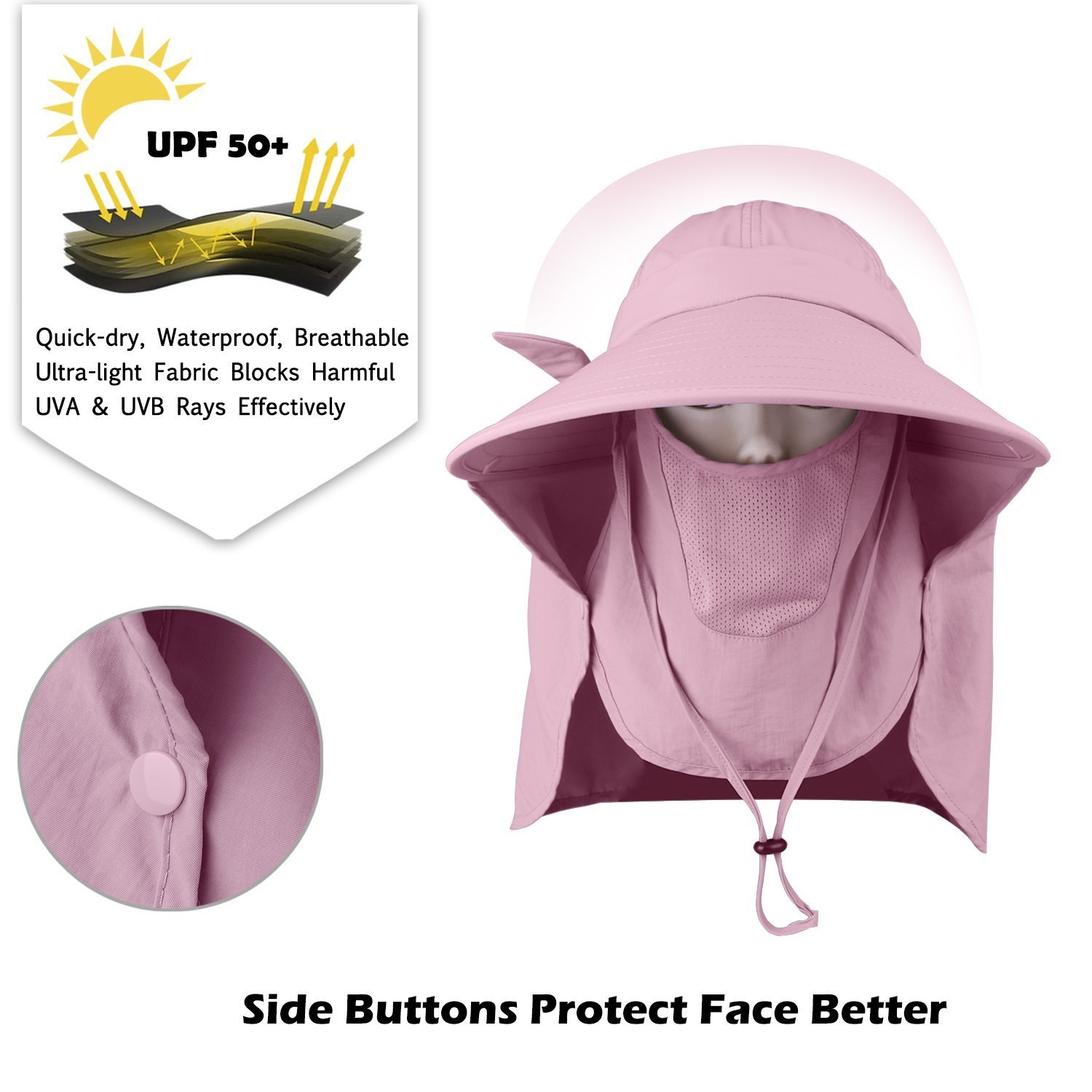 Women Sun Hat, Wide Brim Sun Hats, Sun Cap with Removable Neck Flap