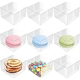 Nicunom 100 Pack Clear Macaron Boxes, Plastic Favor Boxes, 2.17" x 2.17" x 1.38" Bakery Boxes Candy Containers for Chocolate
