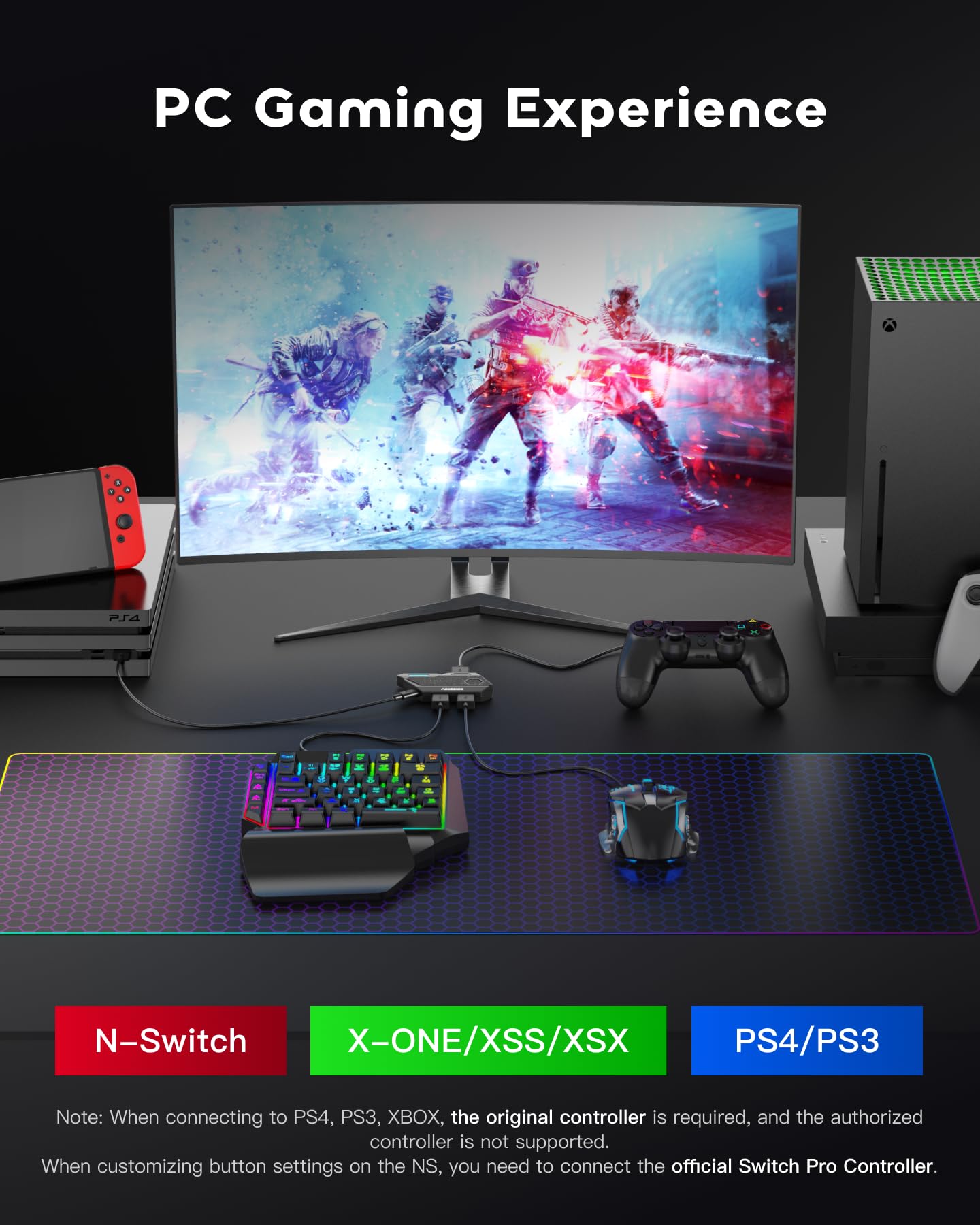 AIMZENIX Keyboard and Mouse Adapter for Nintendo Switch/PS4/Xbox Series/Xbox One/Xbox 360/PS3, Game Controller Emulator for FPS/TPS/STG/RTS Games