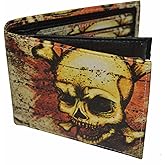 Leatherboss Printed Skull Theme Bifold Credit Card Cash Holder Wallet with Gift box for men
