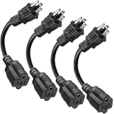 K KASONIC - 8 inch Short Power Extension Cord Outlet Saver, ETL Listed, SJTW 16AWG/13A 3 Prong Indoor/Outdoor Use, 4 Pack, Bl