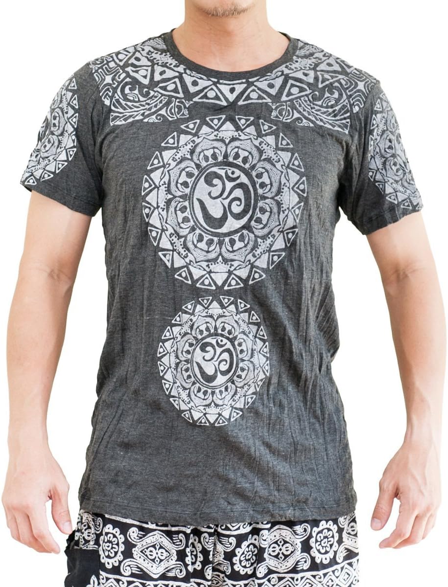 BohoHill Om Tribal Tattoo Mandalas Crinkle Men's T-Shirt Granite Black