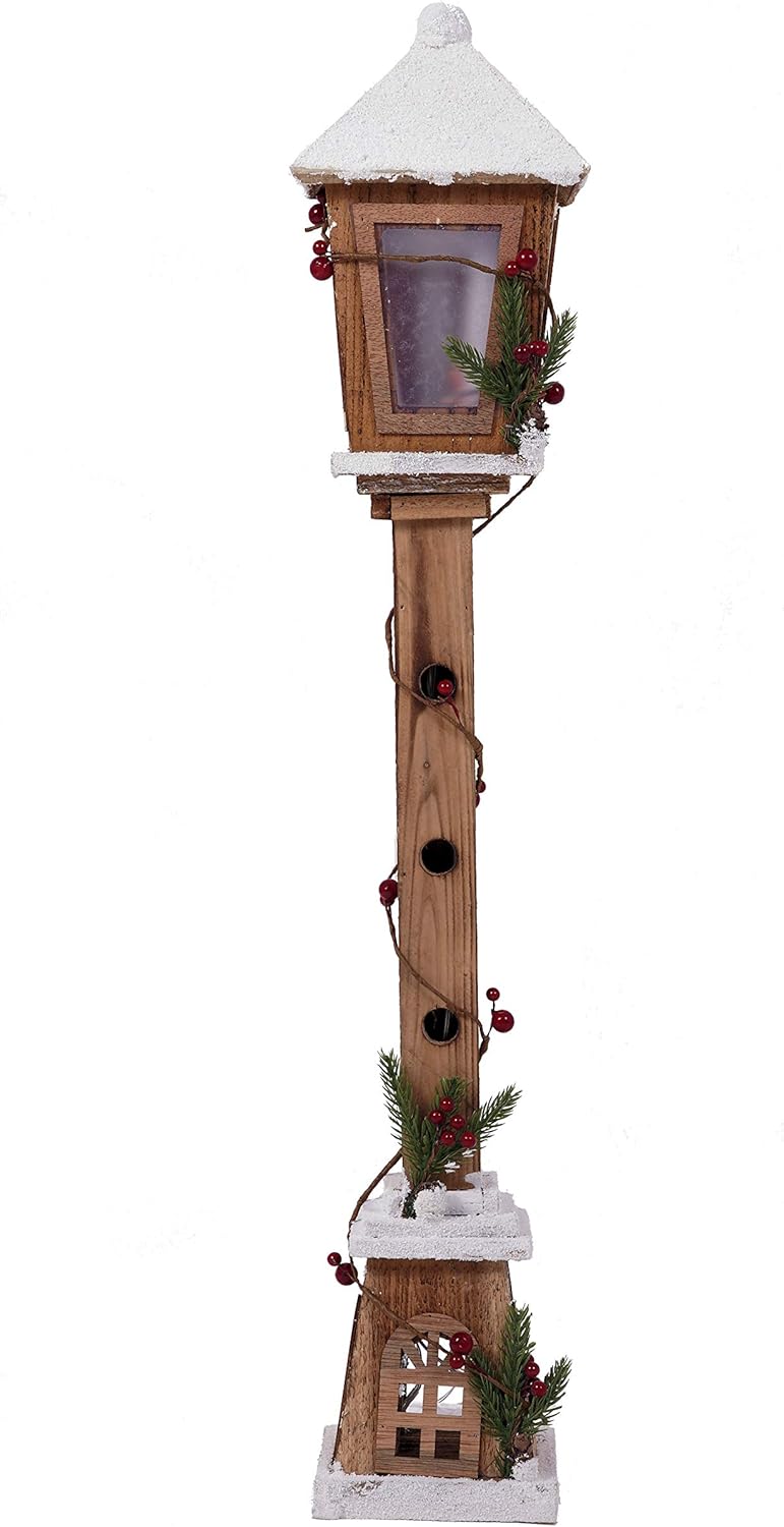 LED Holz Laterne 81 cm - Deko Wegleuchte mit 15 LED - Weihnachtsdeko Stehlampe