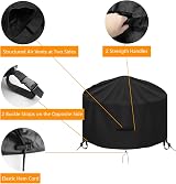 OKPOW Fire Pit Cover Round 90cm Waterproof 600D UV Resistant Black view 3